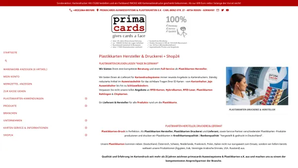 Website Screenshot: primacards Ausweissysteme & Plastikkarten e.K. - primacards e.K. - Plastikkarten Hersteller & Druckerei + Shop24 - Date: 2023-06-26 10:19:15