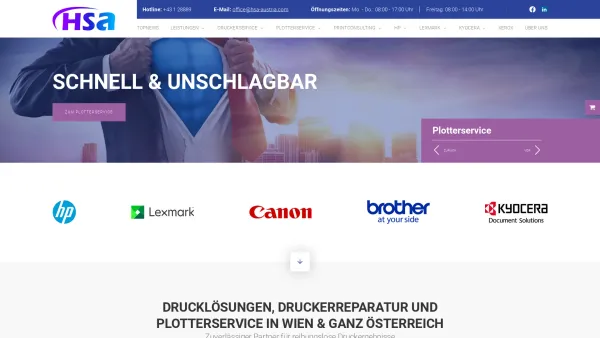 Website Screenshot: HSA EDV-Geräte Handels u. Service GmbH - Drucker, Plotter und Kopierer in Wien | Service und Wartung - Date: 2023-06-26 10:26:36