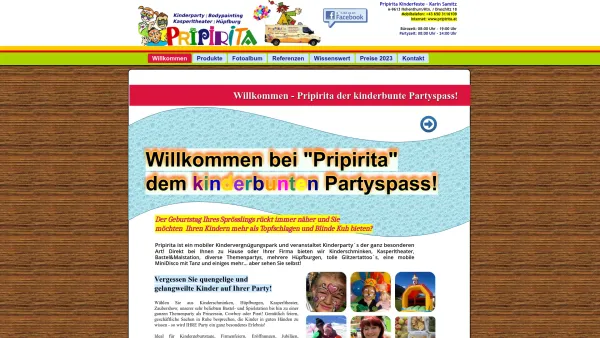Website Screenshot: Pripirita der kinderbunte Partyspass - Willkommen - Pripirita der kinderbunte Partyspass! - Date: 2023-06-26 10:19:15