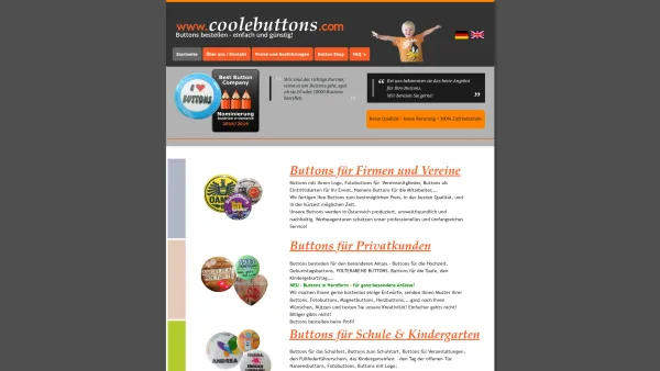 Website Screenshot: Buttons "made in Austria" - Buttons versandkostenfrei bestellen - wir beraten sie gerne - Date: 2023-06-26 10:19:18