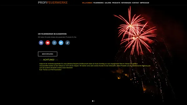 Website Screenshot: Profi Feuerwerke - Profi-Feuerwerke - Ihr Spezialist im Außerfern - Date: 2023-06-26 10:19:18