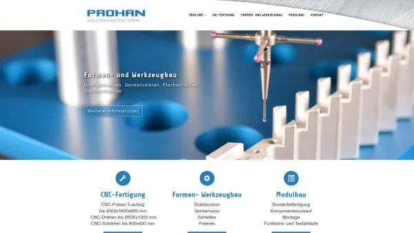 Website Screenshot: PROHAN Industrieanlagenbau GmbH - CNC-Fertigung, Formen- Werkzeugbau, Modulbau | PROHAN - Industrieanlagenbau GmbH - Date: 2023-06-26 10:19:21