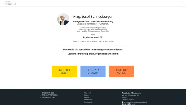 Website Screenshot: Mag. Josef Schneeberger Wirtschaftscoach & Psychotherapeut - Schneeberger Entwicklungs- und Prozessbegleitung - Date: 2023-06-14 10:44:37