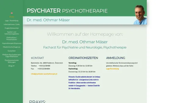 Website Screenshot: Praxis Dr. med. Othmar Mäser Facharzt für Psychiatrie und Neurologie, Psychotherapie, Feldkirch - Home - Psychiater Psychotherapie - Date: 2023-06-14 10:44:37