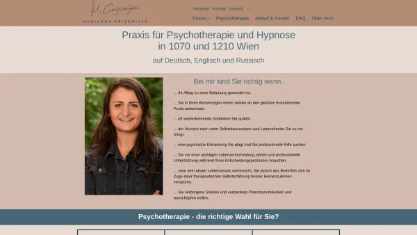 Website Screenshot: Praxis für Psychotherapie Grigorian Marianna - Psychotherapie Wien, Mag. Marianna Grigorijan - Date: 2023-06-26 10:26:38