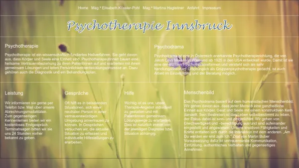 Website Screenshot: Psychotherapie Innsbruck - Psychotherapie Innsbruck - Hilfe bei Depressionen, Burn-out, Traumata - Date: 2023-06-26 10:19:27