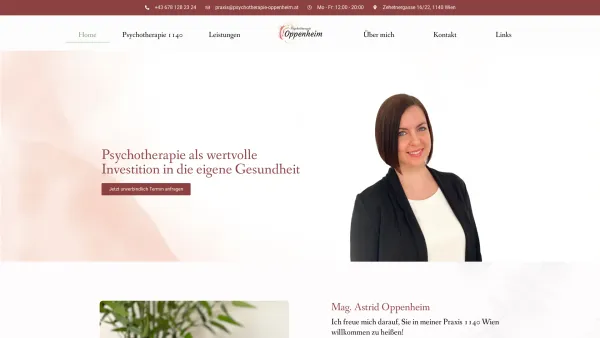 Website Screenshot: Psychotherapie Mag. Astrid Oppenheim - Psychotherapie | Mag. Astrid Oppenheim | 1140 Wien - Date: 2023-06-26 10:26:38