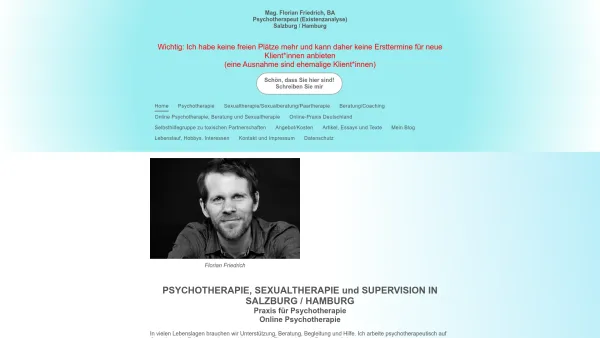 Website Screenshot: Praxis für Psychotherapie, Sexualtherapie und Paartherapie Salzburg - Psychotherapie Salzburg/Hamburg - Florian Friedrich - Date: 2023-06-26 10:26:38