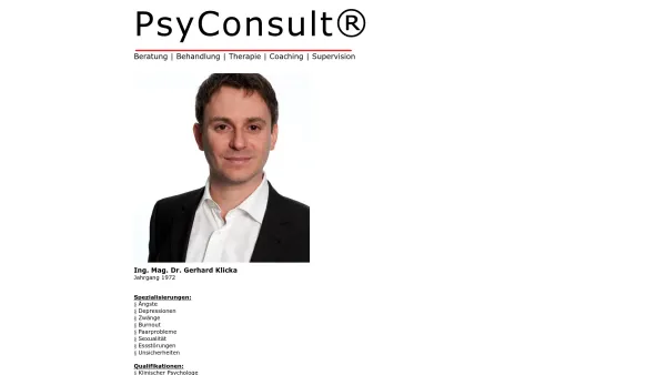 Website Screenshot: Klicka Gerhard psyconsult.at - PsyConsult - Date: 2023-06-26 10:19:27