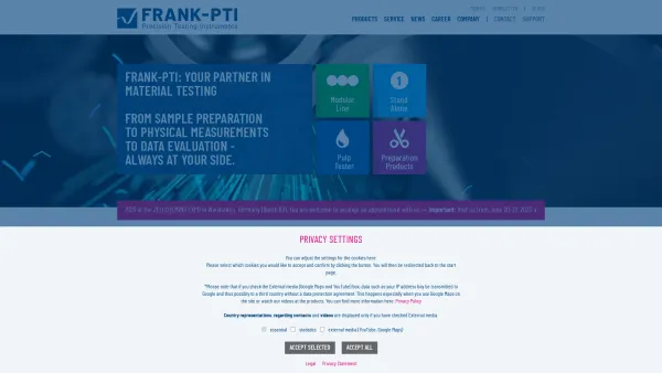 Website Screenshot: Paper Testing Instruments GmbH - FRANK-PTI GmbH · - Date: 2023-06-15 16:02:34