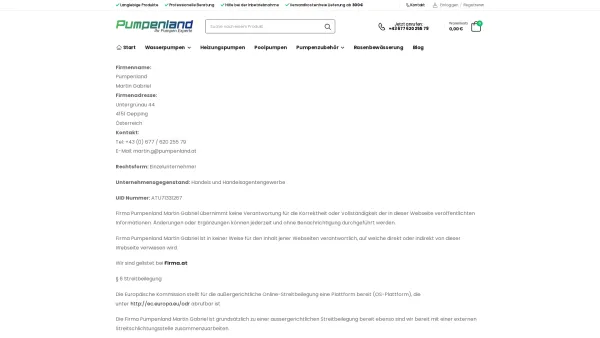 Website Screenshot: Firma Martin Gabriel Pumpen & Zubehör - Impressum - Pumpenland - Date: 2023-06-14 10:46:49