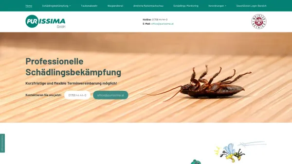 Website Screenshot: bei Purissima - Kammerjäger für Wien und Umgebung | Purissima hilft weiter! - Date: 2023-06-26 10:19:30