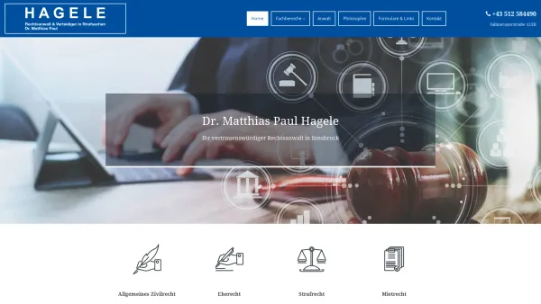 Website Screenshot: Dr. Matthias Paul Hagele - Rechtsanwalt in Innsbruck - Date: 2023-06-26 10:19:35