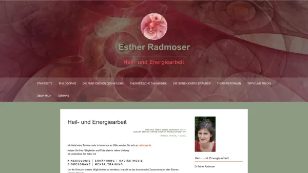 Website Screenshot: DI Esther Radmoser, Heil und Energiearbeit - Esther Radmoser – Heil- und Energiearbeit - Date: 2023-06-26 10:19:38