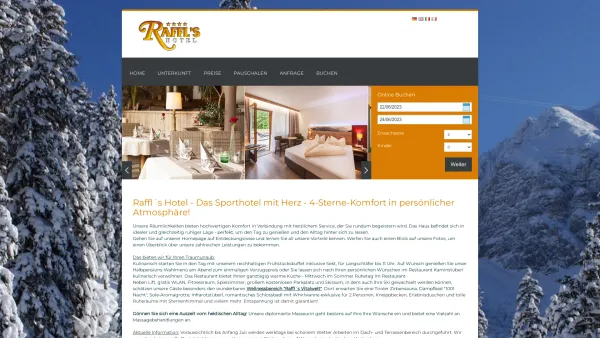 Website Screenshot: Raffl's Hotel - Willkommen - Raffl's Sporthotel - Date: 2023-06-26 10:19:38