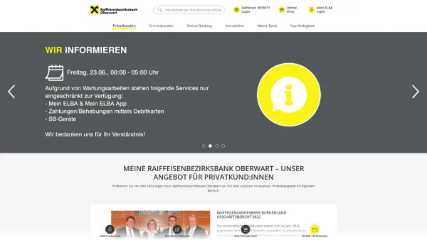 Website Screenshot: auf derder Raiffeisenbezirksbank Oberwart! - Privatkunden - Date: 2023-06-26 10:19:41