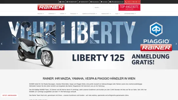 Website Screenshot: Mazda Yamaha RAINER - Ihr Mazda, Yamaha, Vespa und Piaggio Händler in 1040 Wien. Auto und Motorrad kaufen und mieten. Jetzt Vielfalt an Angeboten nutzen. Werkstatt für alle Marken - hier informieren! - Rainer KFZ - Date: 2023-06-26 10:19:41