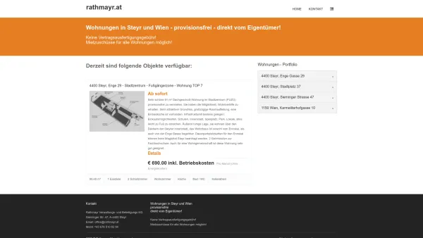 Website Screenshot: RATHMAYR Verwaltungs und Beteiligungsgesmbh & CO KEG - Rathmayr - Mietwohnungen Steyr und Wien - provisionsfrei - direkt vom Eigentümer - Date: 2023-06-26 10:19:44
