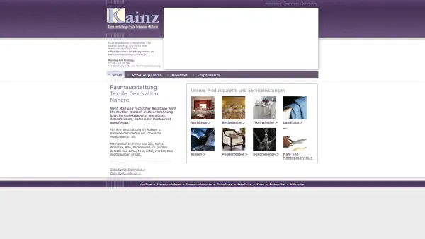 Website Screenshot: Raumausstattung Kainz - - Raumausstattung-Dekoration-Vorhänge-Bettwäsche-Tischwäsche-Sonnenschutz-Kissen - Date: 2023-06-26 10:19:47
