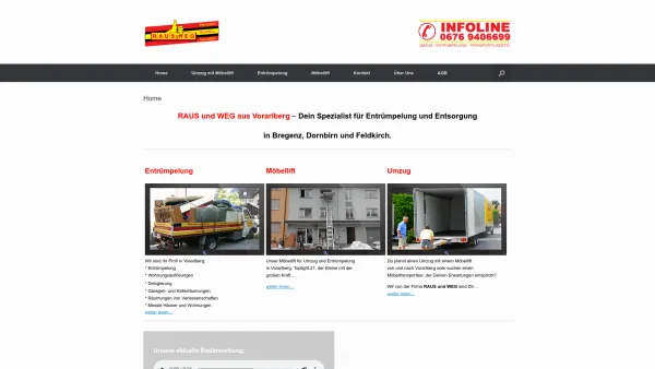Website Screenshot: RAUS und WEG - Ihr Spezialist für Umzug und Entrümelung mit Möbellift - Entrümpelung Vorarlberg jetzt mit Möbellift - Date: 2023-06-26 10:19:47