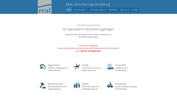 Website Screenshot: Real Versicherungsvermittlung GmbH - Real Versicherungsvermittlung – Ihr Spezialist in Versicherungsfragen - Date: 2023-06-26 10:19:50