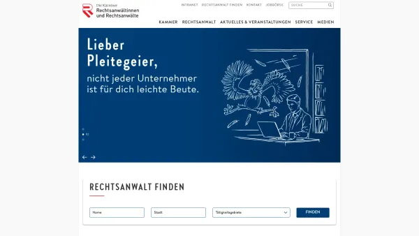 Website Screenshot: Rechtsanwaltskammer f Die Anwaltskammer für Kärnten - Rechtsanwaltskammer für Kärnten - Rechtsanwaltskammer für Kärnten - Date: 2023-06-26 10:19:50