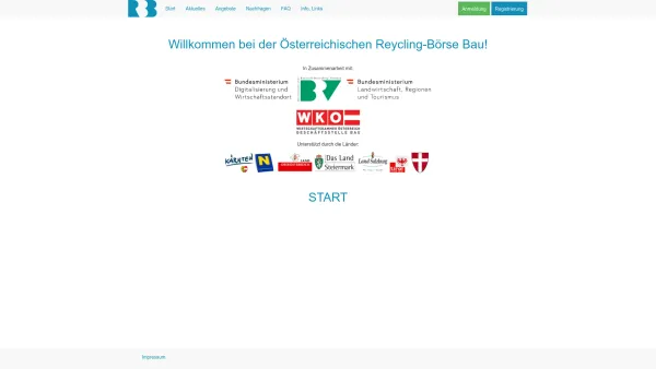 Website Screenshot: Österreichische Recycling-Börse Recycling-Börse Bau - RBB - Recycling Börse Bau: Home - Date: 2023-06-26 10:19:50