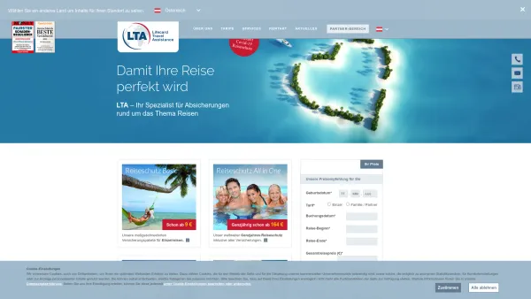 Website Screenshot: Reise und Versicherungen - LTA GmbH - Date: 2023-06-26 10:19:56