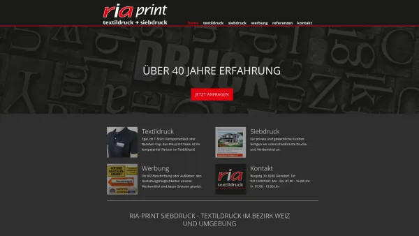 Website Screenshot: SIEBDRUCK RIA-PRINT Ritter & Absenger OG - Textildruck Weiz - RIA print Siebdruck + Werbung - Date: 2023-06-26 10:20:05