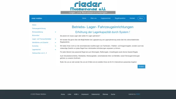 Website Screenshot: Rieder Mobilienhandel e.U. - Betriebsausstatter - Büro, Werkstatt, Lager, Produktion, Planung, Montage - Date: 2023-06-26 10:20:08