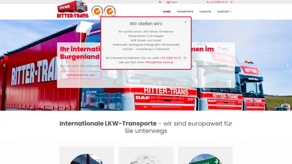 Website Screenshot: Ritter Trans GmbH - Ihr Transportunternehmen für internationale LKW-Transporte - Ritter Trans GesmbH - Date: 2023-06-15 16:02:34