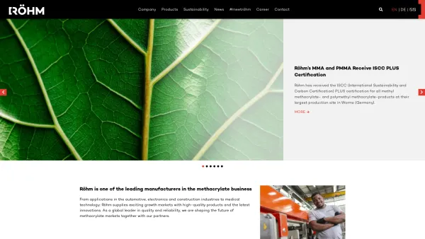 Website Screenshot: Röhm Austria Degussa Business Units Methacrylates Specialty Acrylics and Plexiglas - The leading methacrylate Verbund - Röhm - Date: 2023-06-15 16:02:34