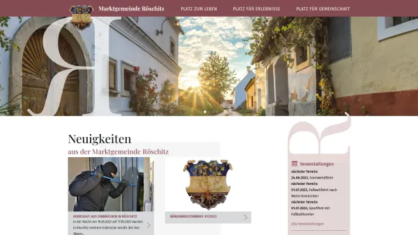 Website Screenshot: Marktgemeinde www.roeschitz.at - Röschitz - GEM2GO WEB - Home - Date: 2023-06-26 10:20:14