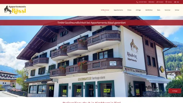 Website Screenshot: Appartements Rösslwirt - Appartements Rössl | Kirchberg in Tirol - Date: 2023-06-15 16:02:34