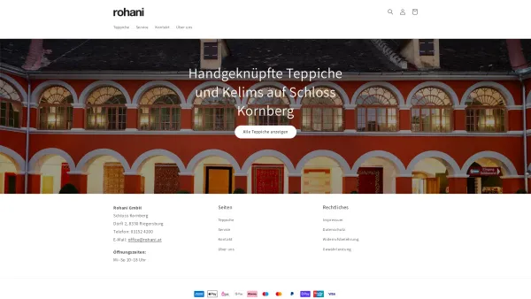 Website Screenshot: Dr. Huschang Rohani Erlesene Teppiche - Teppiche auf Schloss Kornberg – rohani - Date: 2023-06-26 10:20:17