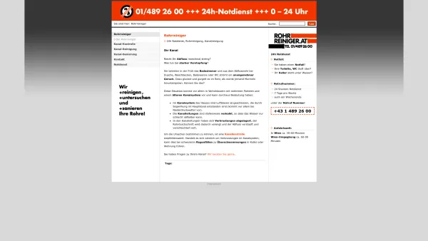 Website Screenshot: Abflussdienst Rohrreinigungs GmbH 24h Notdienst - 24h Notdienst, Rohrreinigung, Kanalreinigung | Rohrreiniger - Date: 2023-06-26 10:20:17
