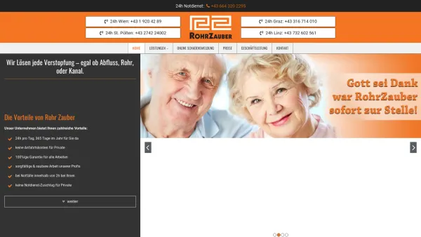Website Screenshot: Rohrzauber - Rohrreinigung in Wien, St. Pölten, Graz und Linz - Date: 2023-06-26 10:20:17