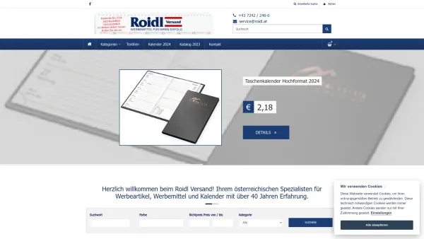 Website Screenshot: Roidl Versand GmbH - Werbeartikel- Werbemittel-Kalender-Roidl Versand GmbH -Werbetextilien-Werbekalender-Give-aways-Streuartikel - Date: 2023-06-14 10:44:51