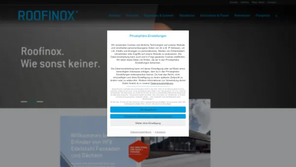 Website Screenshot: Roofinox GmbH - Home » Roofinox HFX Edelstahl für Dach, Fassade und Dachrinnen - Date: 2023-06-26 10:20:20