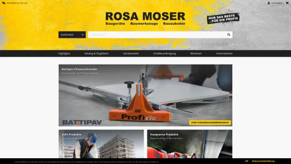 Website Screenshot: Rosa Moser, Bauwerkzeuggroßhandel Gesellschaft m.b.H. - www.rosa-moser.at | Nur das Beste für die Profis - Date: 2023-06-15 16:02:34