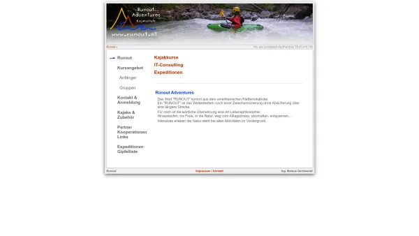 Website Screenshot: Runout Adventures runout.at gschwendt.at Kajak kurs Kajakkurs Kajakschule Wildwasser Paddeln Ausbildung - runout.at: Runout - Date: 2023-06-14 10:44:54