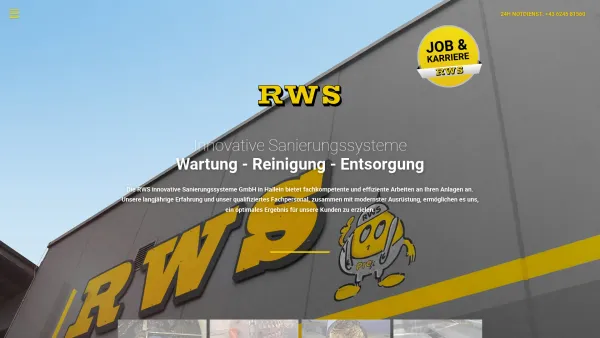 Website Screenshot: www.rws-hallein.at - RWS | Tankreinigung, Öl- und Fettabscheider, Lüftungsreinigung Wartungen sauber effizient Salzburg, Oberösterreich, Steiermark, Österreich - Date: 2023-06-26 10:20:26