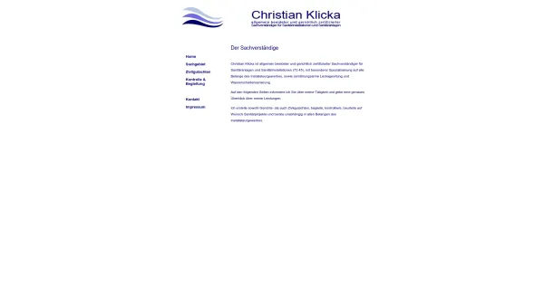 Website Screenshot: Sanitär-Sachverständiger Christian Klicka - Christian Klicka Sachverständiger, Wien, Installateur - Date: 2023-06-26 10:20:29