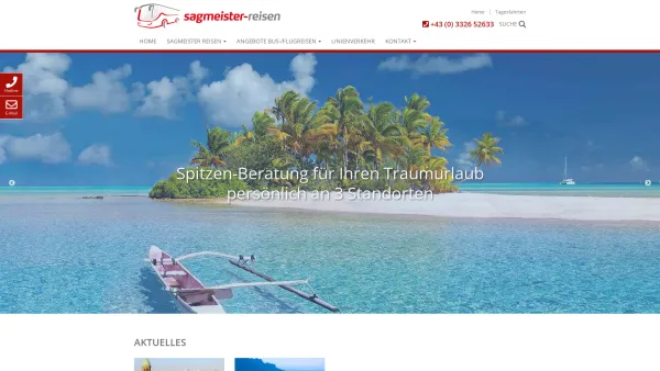 Website Screenshot: Sagmeister Reisen Ihr Reisebüro und Autobusunternhemn im Südburgenland - Kreuzfahrten, Reisen, Busreisen - Date: 2023-06-26 10:20:32