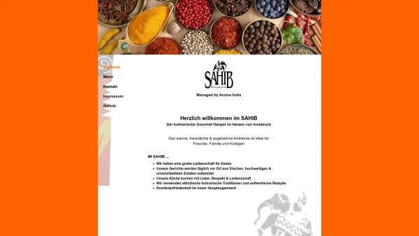 Website Screenshot: Weinstube Bodega Gaststättenbetriebs gesellschaft indischerestaurantSahib Innsbruck - SAHIB - Man isst indisch in Innsbruck - Date: 2023-06-26 10:20:32