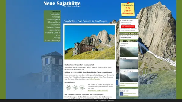 Website Screenshot: Sajathütte am Venediger Höhenweg - Sajathütte 2600m – das Schloss in den Bergen am Venediger Höhenweg – Urlaub Virgental/Osttirol | Wandern, Bergsteigen, Klettern - Date: 2023-06-26 10:20:32