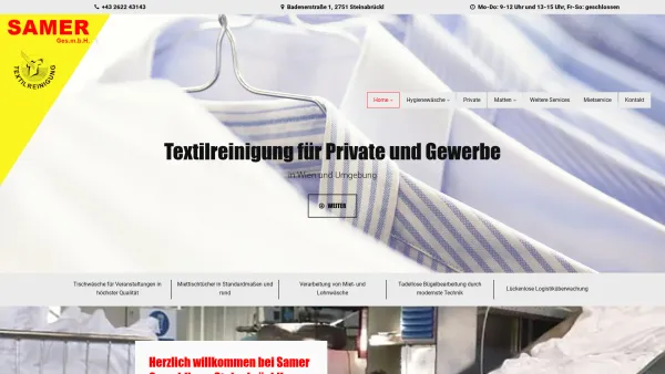 Website Screenshot: SAMER TEXTILREINIGUNG Steinabrückl - Industriereinigung für Private und Gewerbe in Wien und Umgebung - Date: 2023-06-26 10:20:35