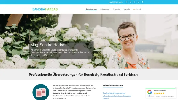 Website Screenshot: Übersetzungen Deutsch-Serbisch und Serbisch-Deutsch Sandra Harbas - Professionelle Übersetzungen für Bosnisch, Kroatisch und Serbisch - Date: 2023-06-26 10:26:41