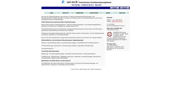Website Screenshot: sar-tech Technisches Fachübersetzungsbüro - Date: 2023-06-26 10:20:38