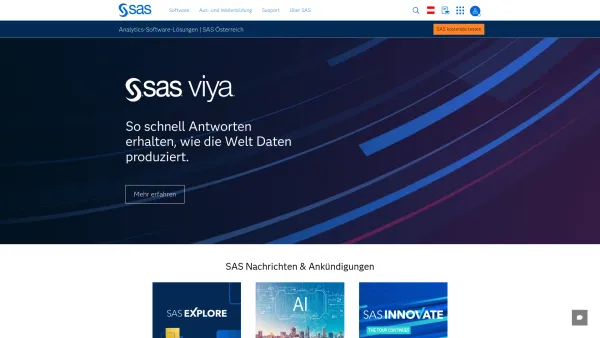 Website Screenshot: Business Intelligence and Analytics Software SAS - Analytics & AI Software-Lösungen für Unternehmen in Österreich | SAS - Date: 2023-06-26 10:20:38